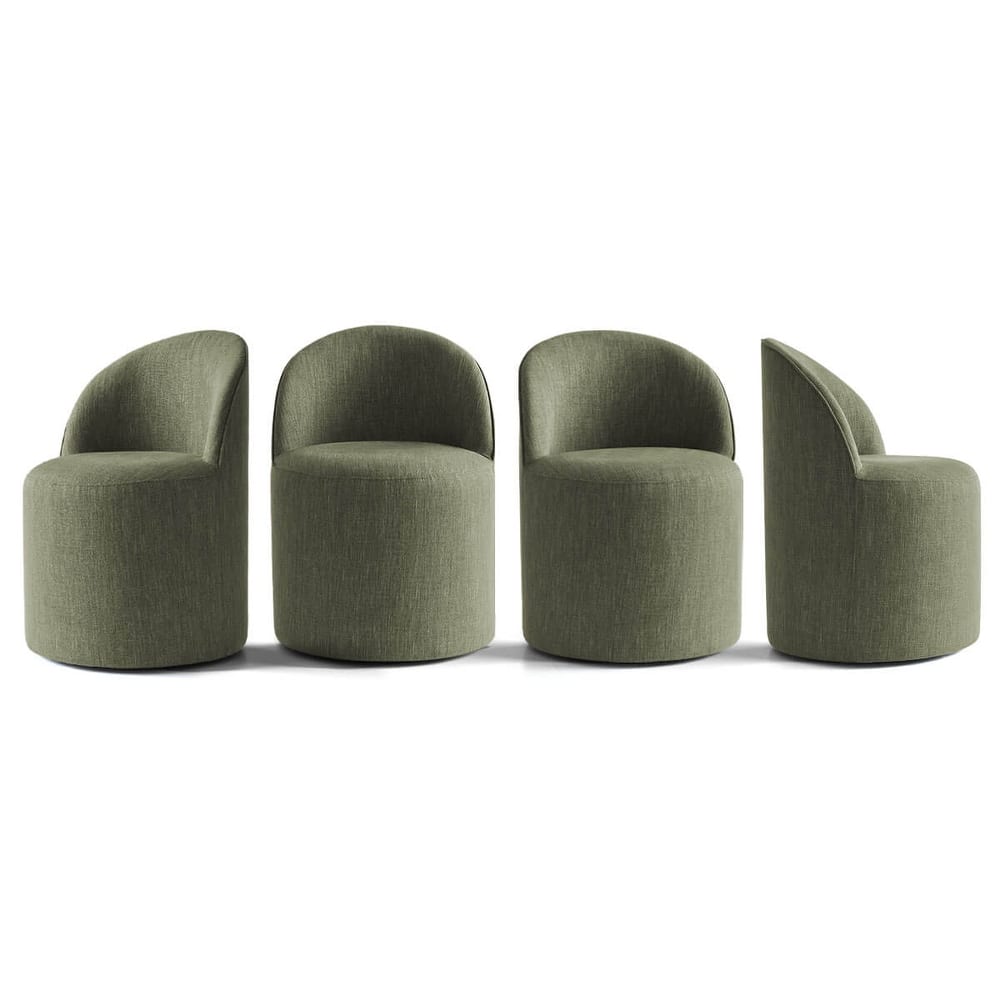 Olive Green Linen Rolling Upholstered Dining Chair with Wheels