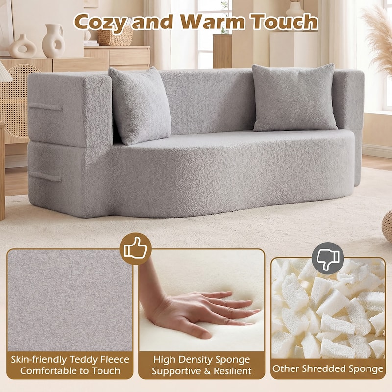 Gymax 75.5'' Folding Sofa Bed w/2 Comfortable Pillows No Assembly