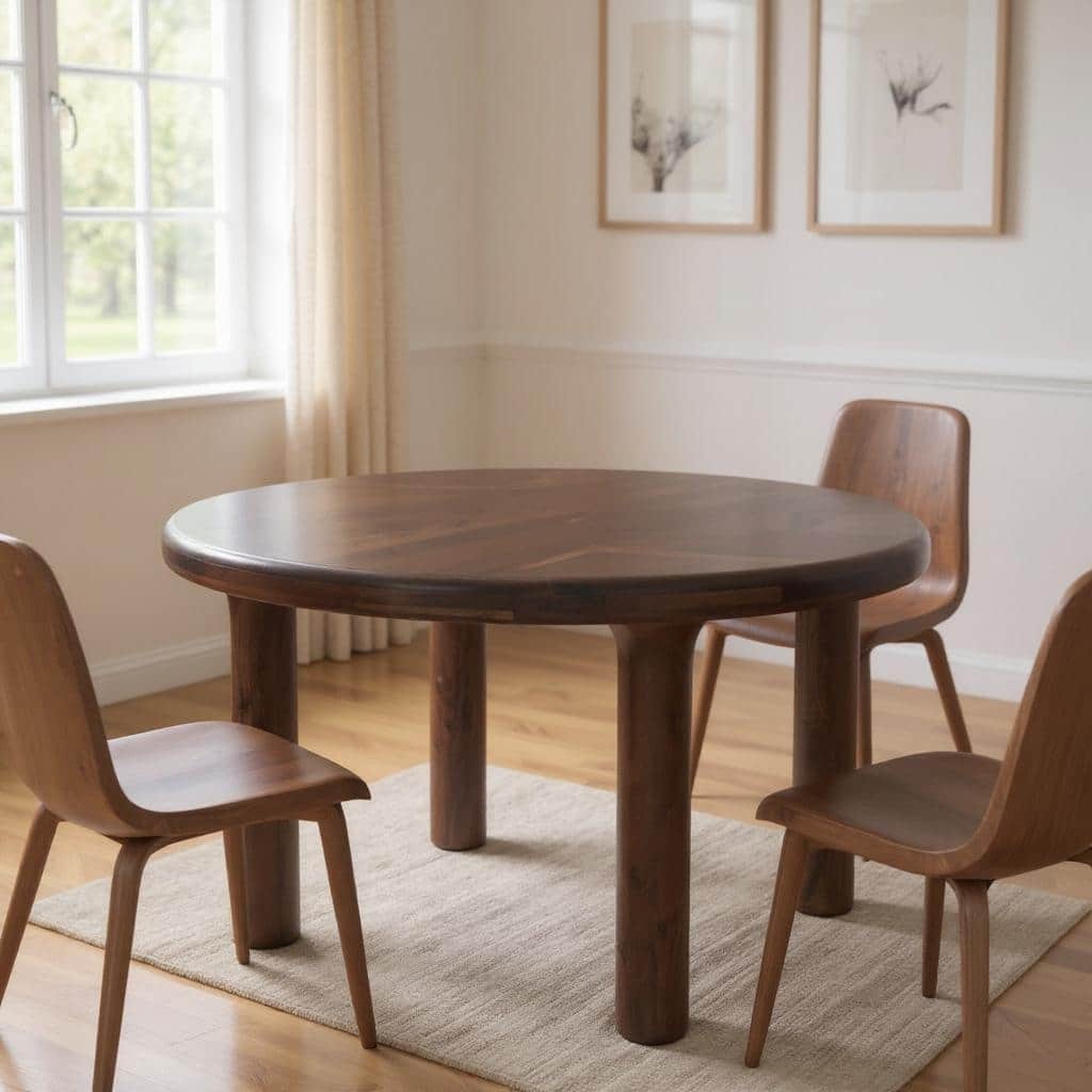 HomeRoots 48" Brown Solid Wood Round Top Dining Table - 48.00 in. x 30.50 in. x 48.00 in.