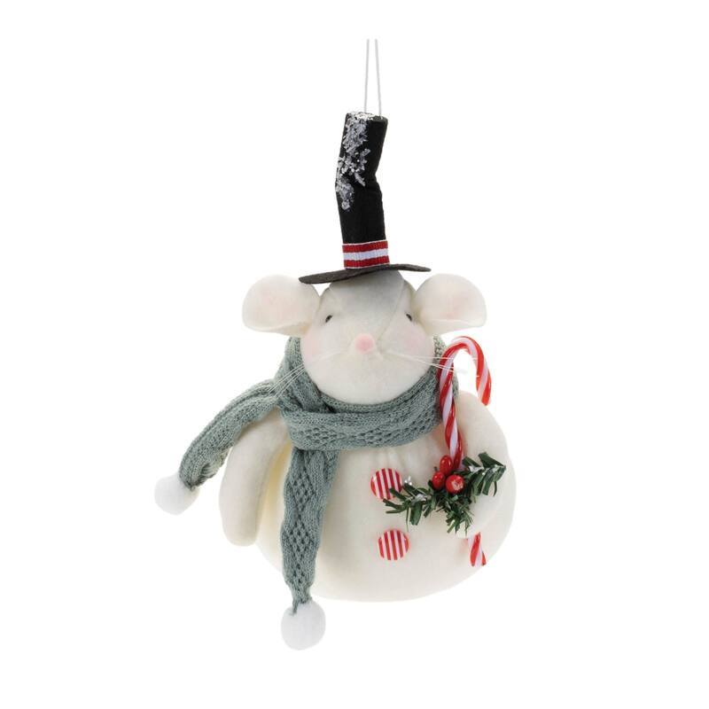 Plush Mouse Christmas Ornaments - 7.75" - White and Red - 12ct