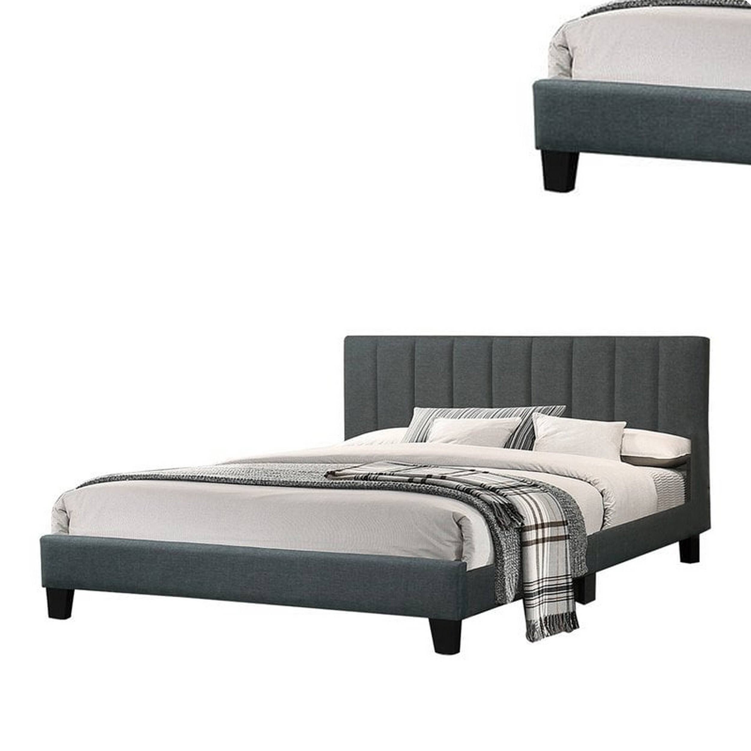 Eve Platform Queen Size Bed, Vertical Channel Tufting, Charcoal