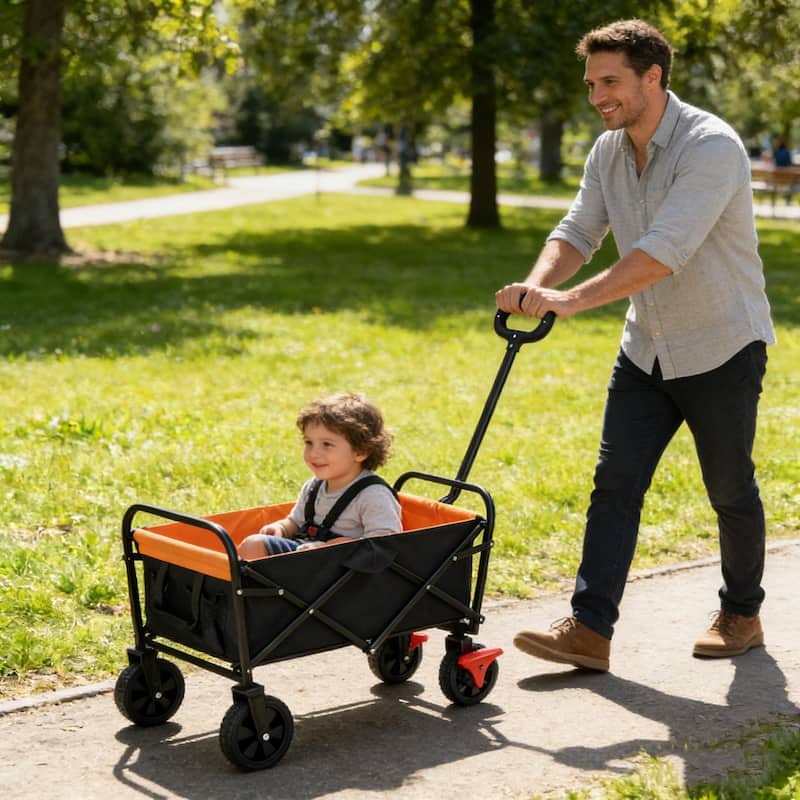 Anmytek Orange Black Mini Folding Brake Wagon Garden Shopping Beach Cart