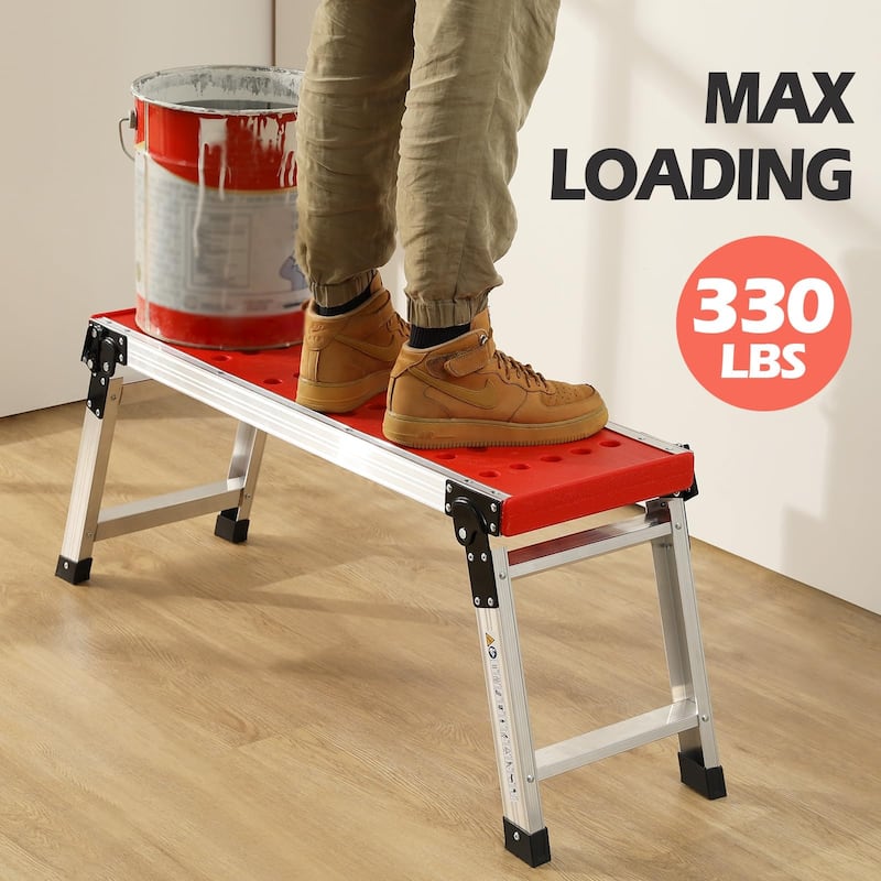 Folding Work Platform, Adjustable Step Ladder with Anti-Slip Feet Cover ...