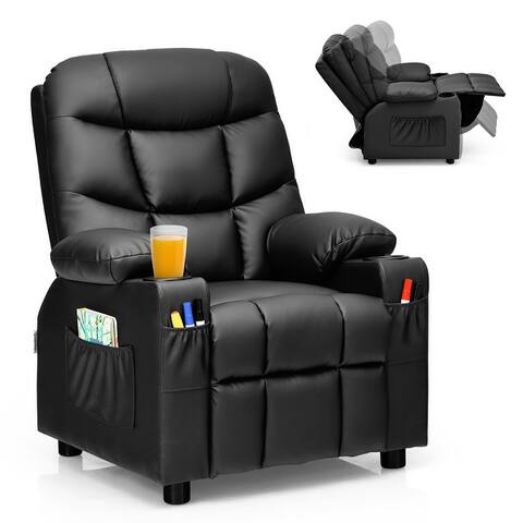Costway Kids Youth Recliner Chair PU Leather w/Cup Holders & Side