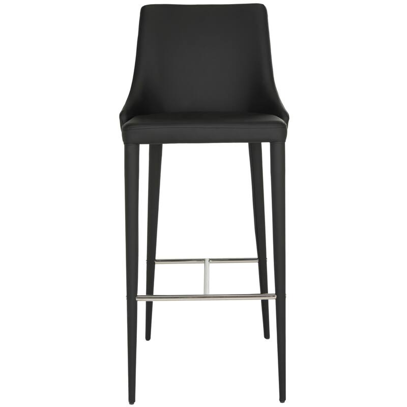 SAFAVIEH Mid-Century Dining Summerset Modern 42-inch Black Leather Bar Stool - 21.2" x 18.9" x 41.8"