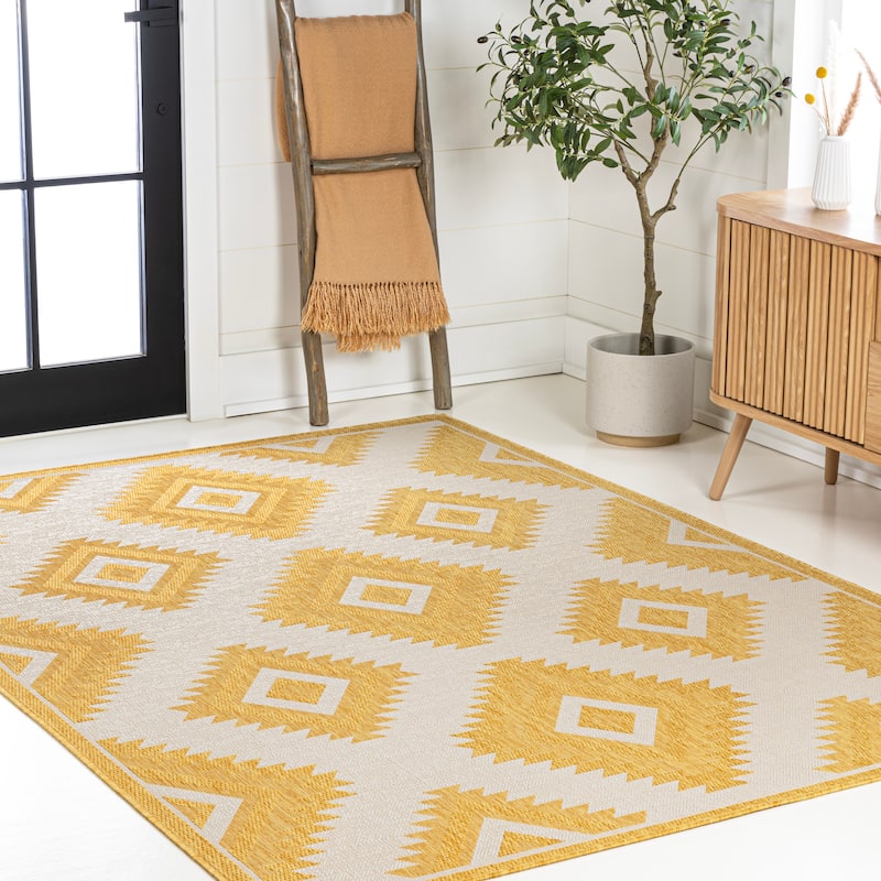 JONATHAN Y Aimee Geometric Moroccan Diamond Black/Cream Indoor/Outdoor Area Rug