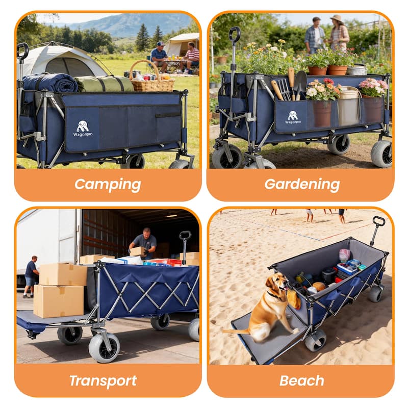 67in Extra long large Heavy Duty Utility Beach Wagons with Opened Tailgate and All-Terrain Wheels, 500lbs Capacity