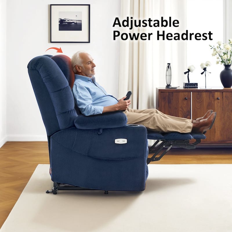 MCombo Large Dual Motor Power Lift Recliner Chair with Massage and Dual Heating for Elderly People, Faux Leather