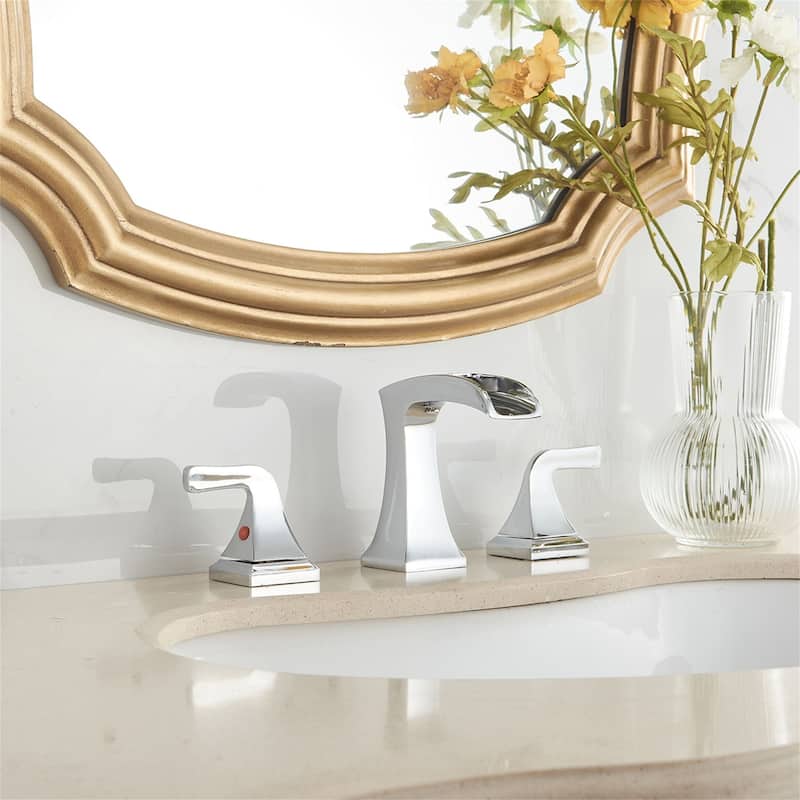 Waterfall Widespread Bathroom Faucet Wtih Drain Assemble 2 Handle Bathroom Sink Faucets 3 Holes Modern Lavatory Vanity Basin Tap