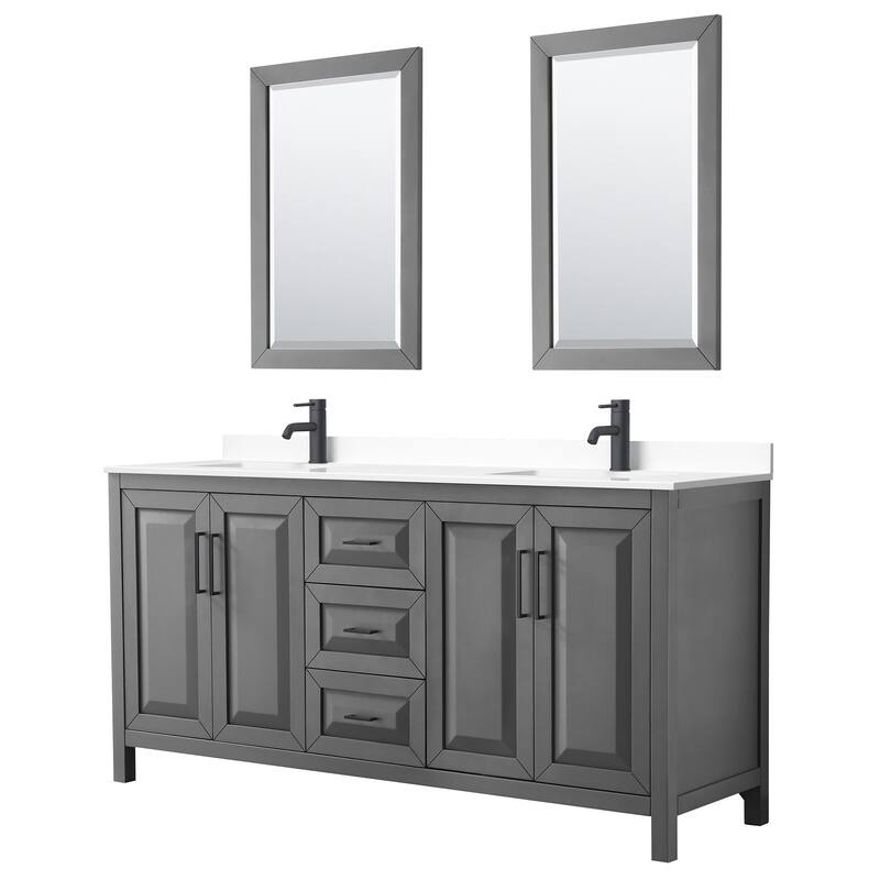 Wyndham Collection Daria 72" Free Standing Double Basin Vanity Set - Dark Gray / White Cultured Marble Top / Matte