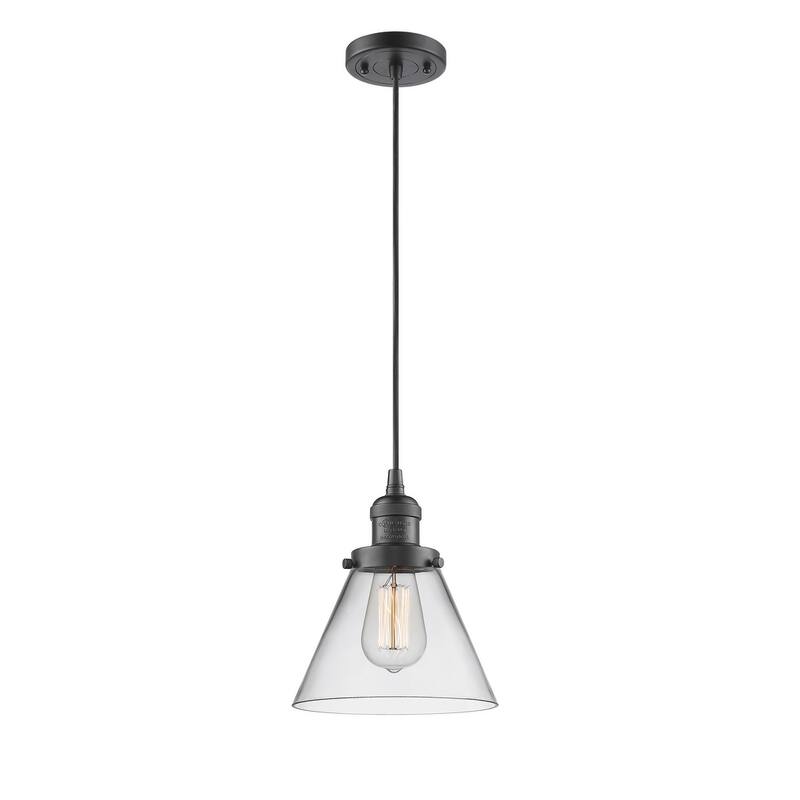 Innovations Lighting Large Cone 8" Wide Mini Pendant - Cord Suspension - Oiled Rubbed Bronze / Clear