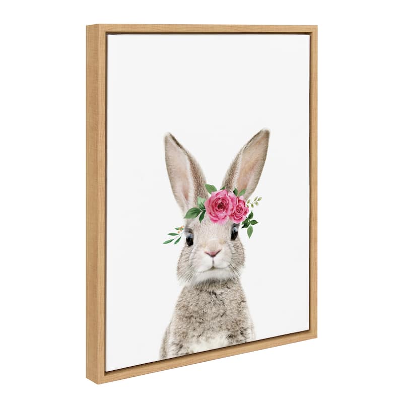 Kate and Laurel Sylvie Flower Crown Bunny Framed Canvas by Amy Peterson - 18x24 - Natural