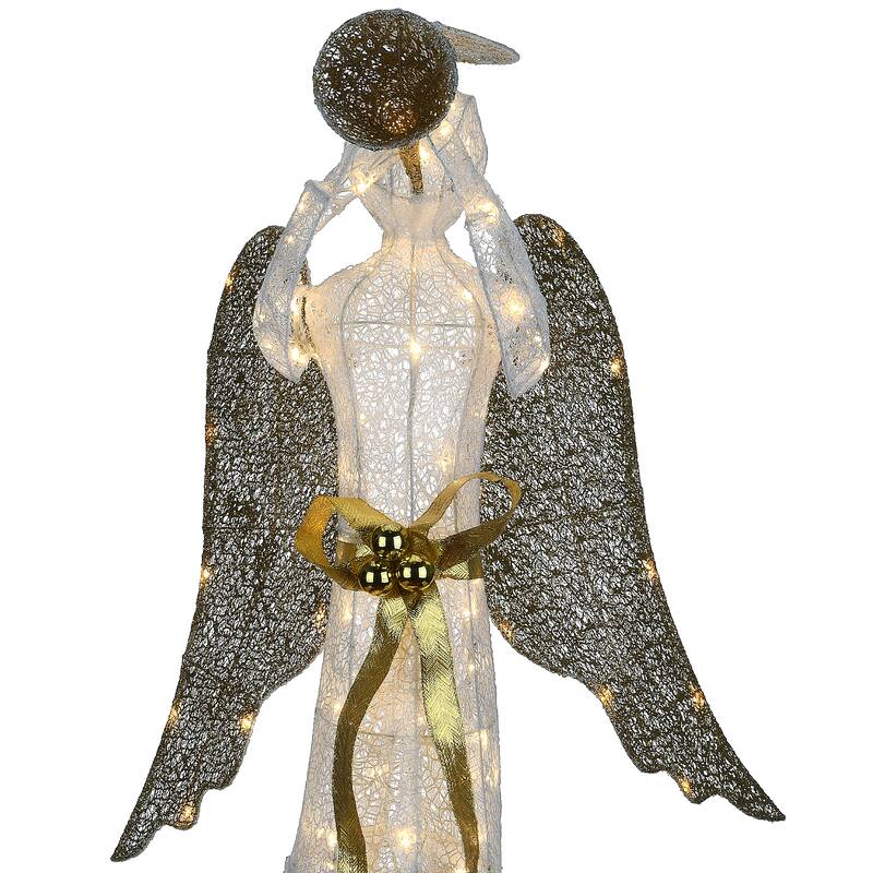 National Tree Company 51 in.Trumpeting Gold and White Angel with Warm White LED Lights - 51 in