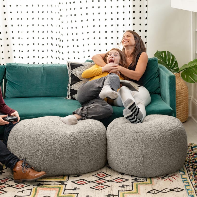 Jaxx Ellis Pouf - Modern Shearling Faux-Lamb Plush Fleece Ottoman
