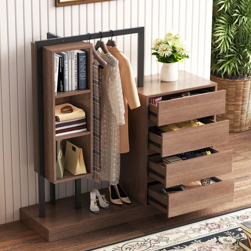 Wardrobe with 4 Drawers and 3 Shelves - Espresso