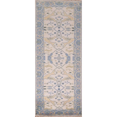 Ivory & Blue Oushak Oriental Runner Rug Handmade Wool Carpet - 2'6"x 7'9"