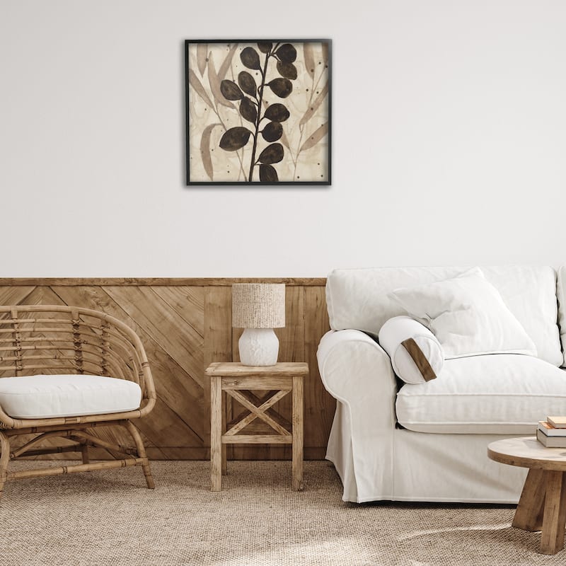 Stupell Beige & Brown Natural Leaves Framed Giclee Art Design By Krinlox