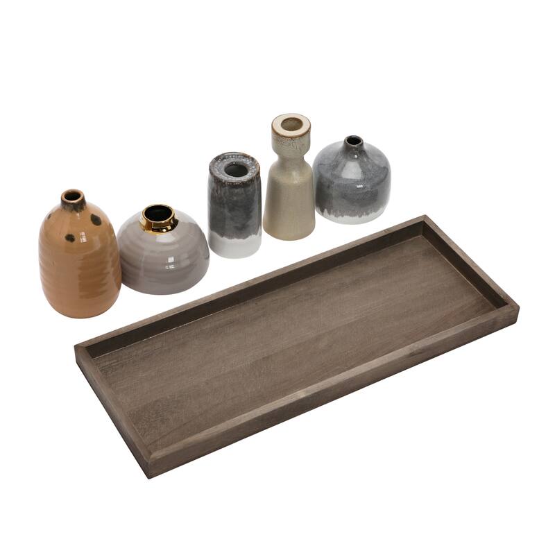 Mango Wood Tray with Candle Holders and Vases