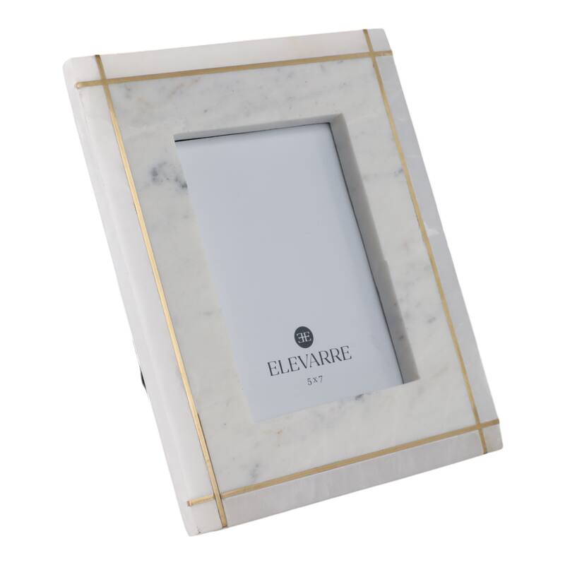 Marble Stone Frame with Inlaid Detail Modern Glam Decorative Accent