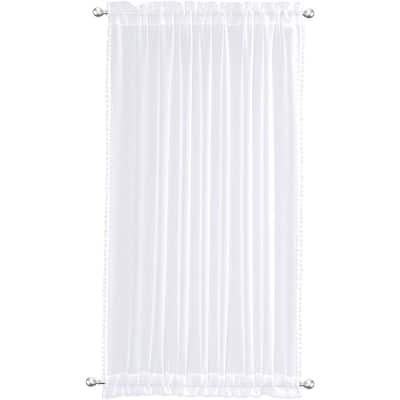 DriftAway Laura Pom Pom Trimmed Solid Sheer Door Curtain