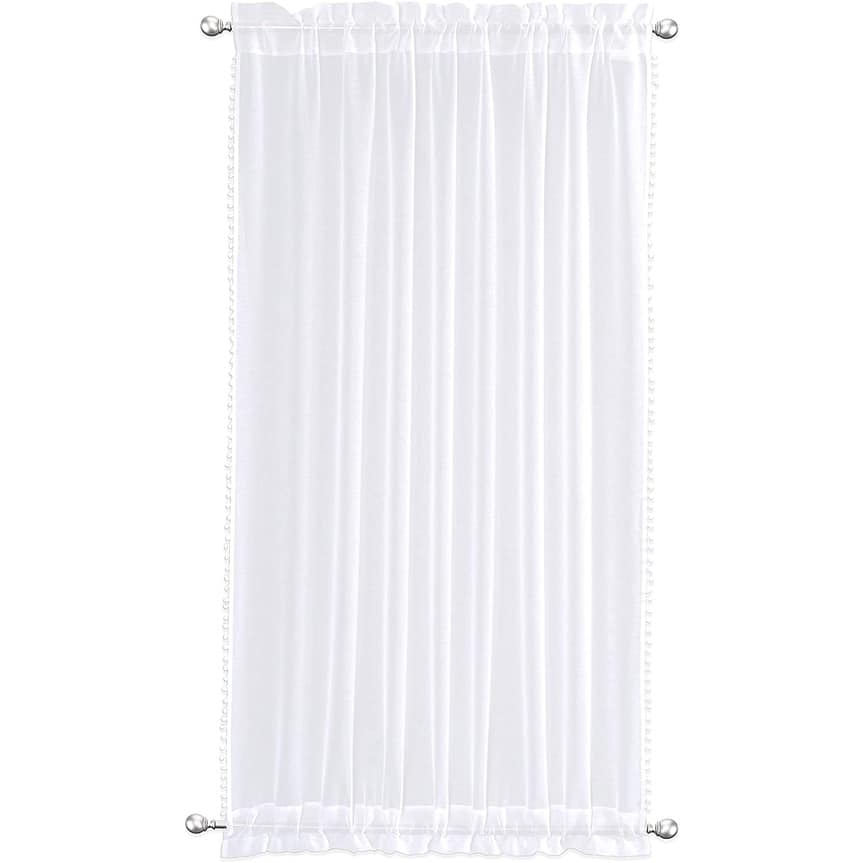 DriftAway Laura Pom Pom Trimmed Solid Sheer Door Curtain