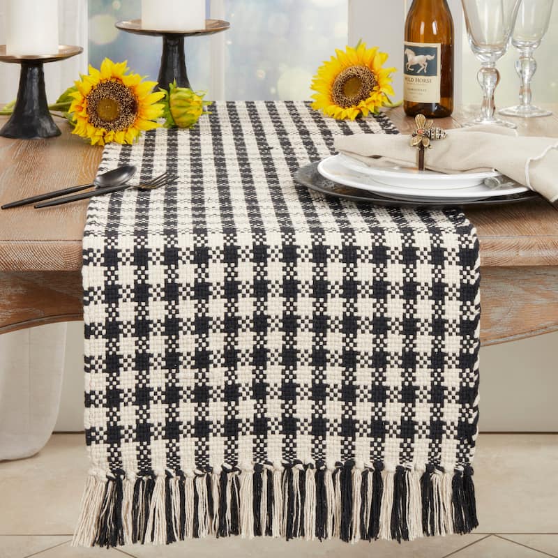 Classic Houndstooth Fringe Table Runner - 16"x72"