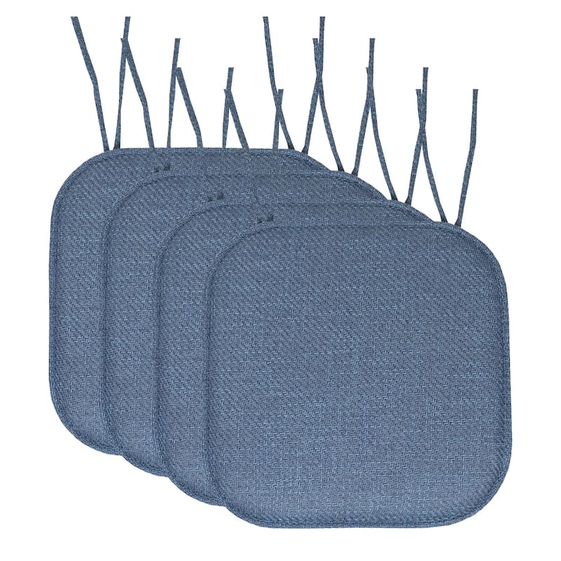 Herringbone Memory Foam 16 x 16 Chair Pad With Ties - Blue - Set of 4
