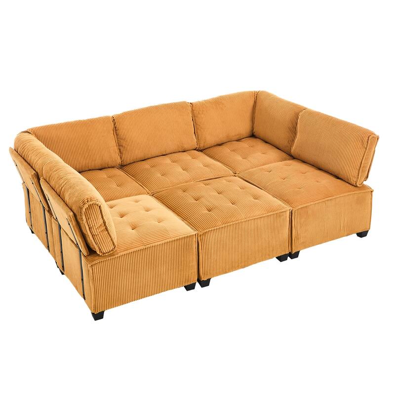 121.26" Corduroy Modular Sectional Sofa 6- Seat U Shaped Couch with Reversible Chaise and Ottoman