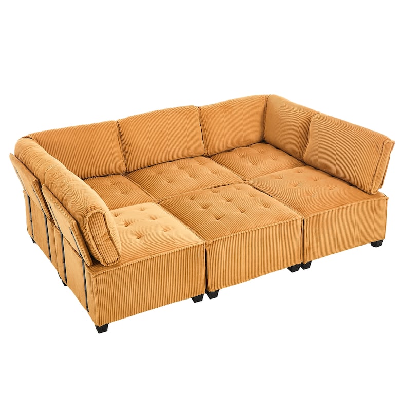 U-Shaped Modular Sectional Sofa, Oversized Corduroy Cloud Couch with Reversible Chaise, Comfy Convertible 6-Seat Corner Couch