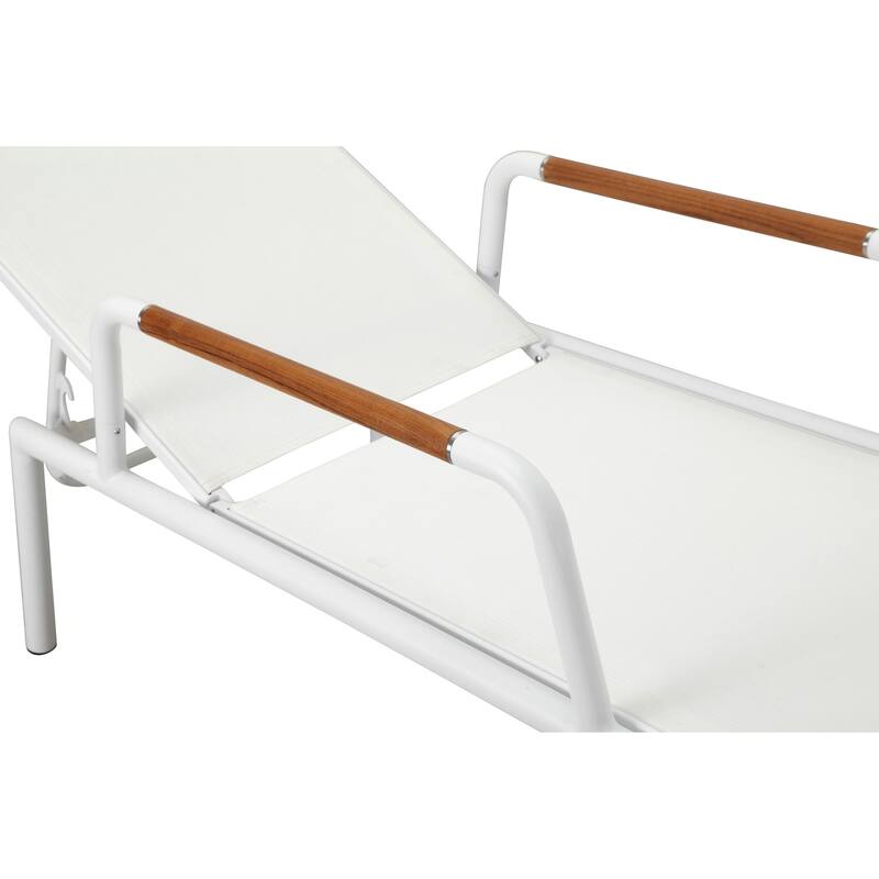 Shia 79 Inch Chaise Lounger, White Aluminum, Adjustable Back, Set of 2