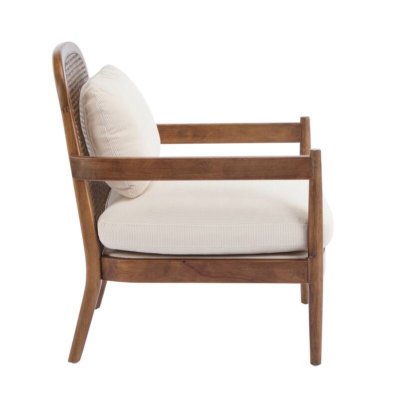 [Set Of 2] 26.6" Accent Chair With Walnut Finish Solid Wood Frame And Rattan Backrest,Comfy Armchairs