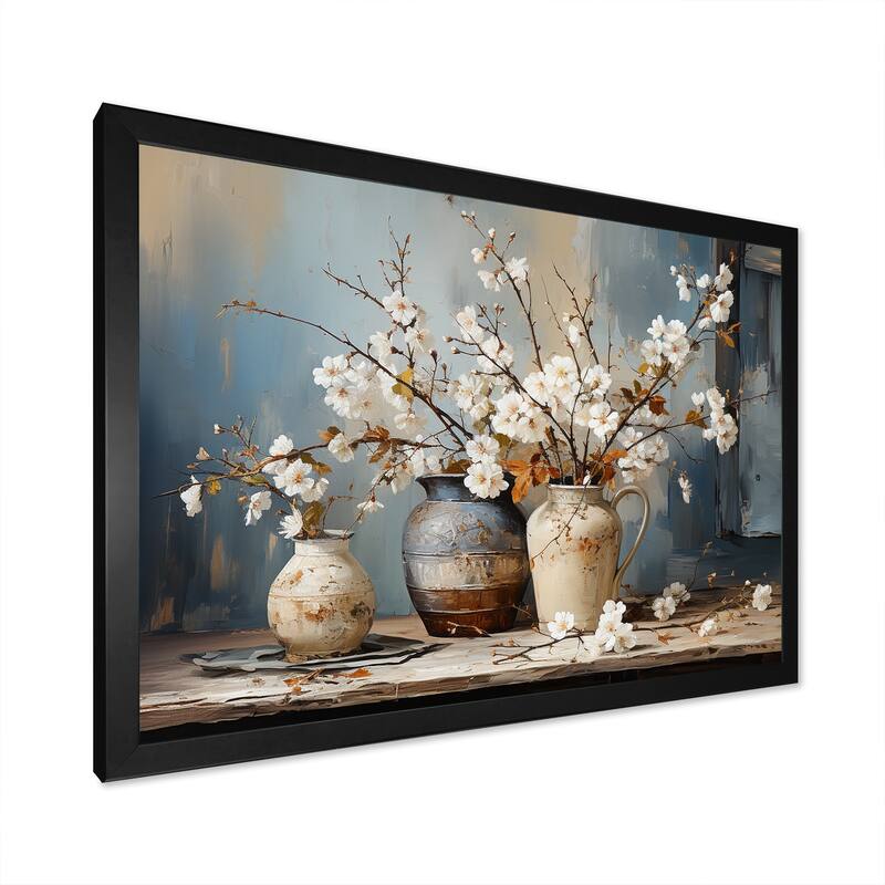 Designart "Pottery And Flowers Still Life I" Landscape Trees Framed Canvas Art Print