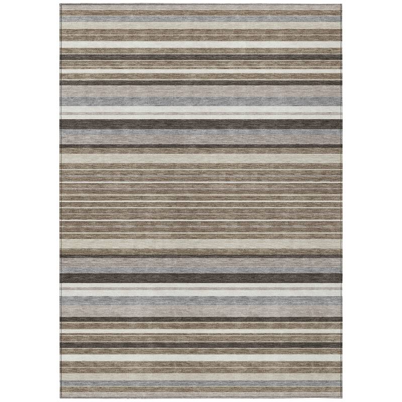Machine Washable Indoor/ Outdoor Modern Stripes Chantille Rug