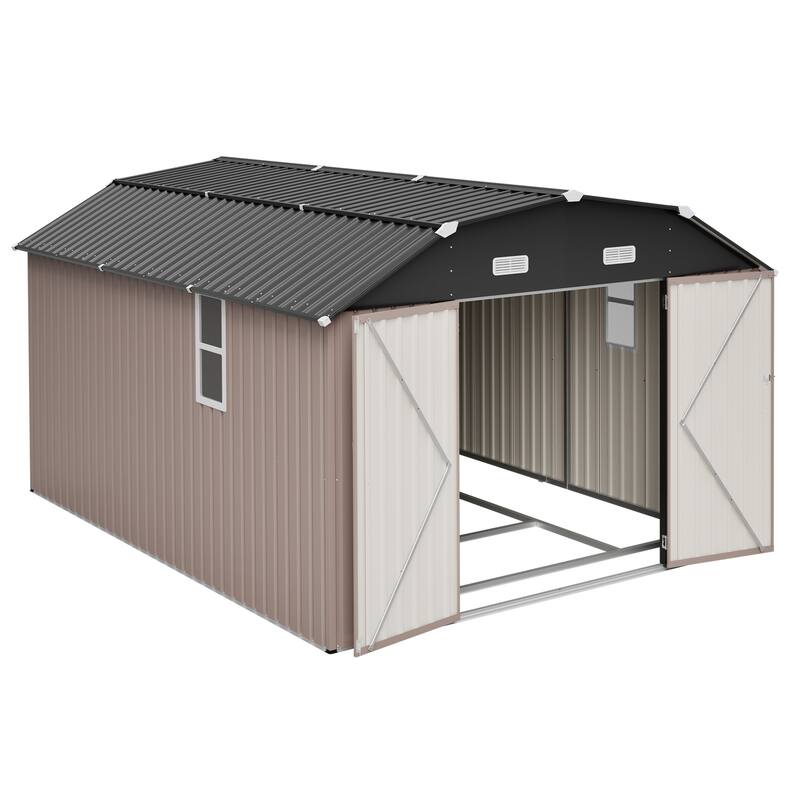GDFStudio - Large Heavy Duty Rust-Resistant Metal Tool Shed Storage with Floor Frame & Lockable Doors for Easy Access