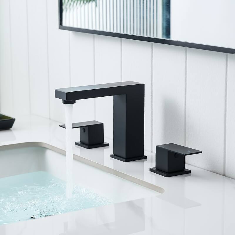 Bathroom Stainless Steel Faucets for Sink 3 Hole 8 inch Widespread Bathroom Sink Faucet Double Lever Handle Faucet with Hose