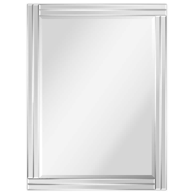 Moderno Stepped Beveled Rectangle Wall Mirror, Solid Wood Frame, 1"-Beveled Center Mirror, Ready to Hang - Clear