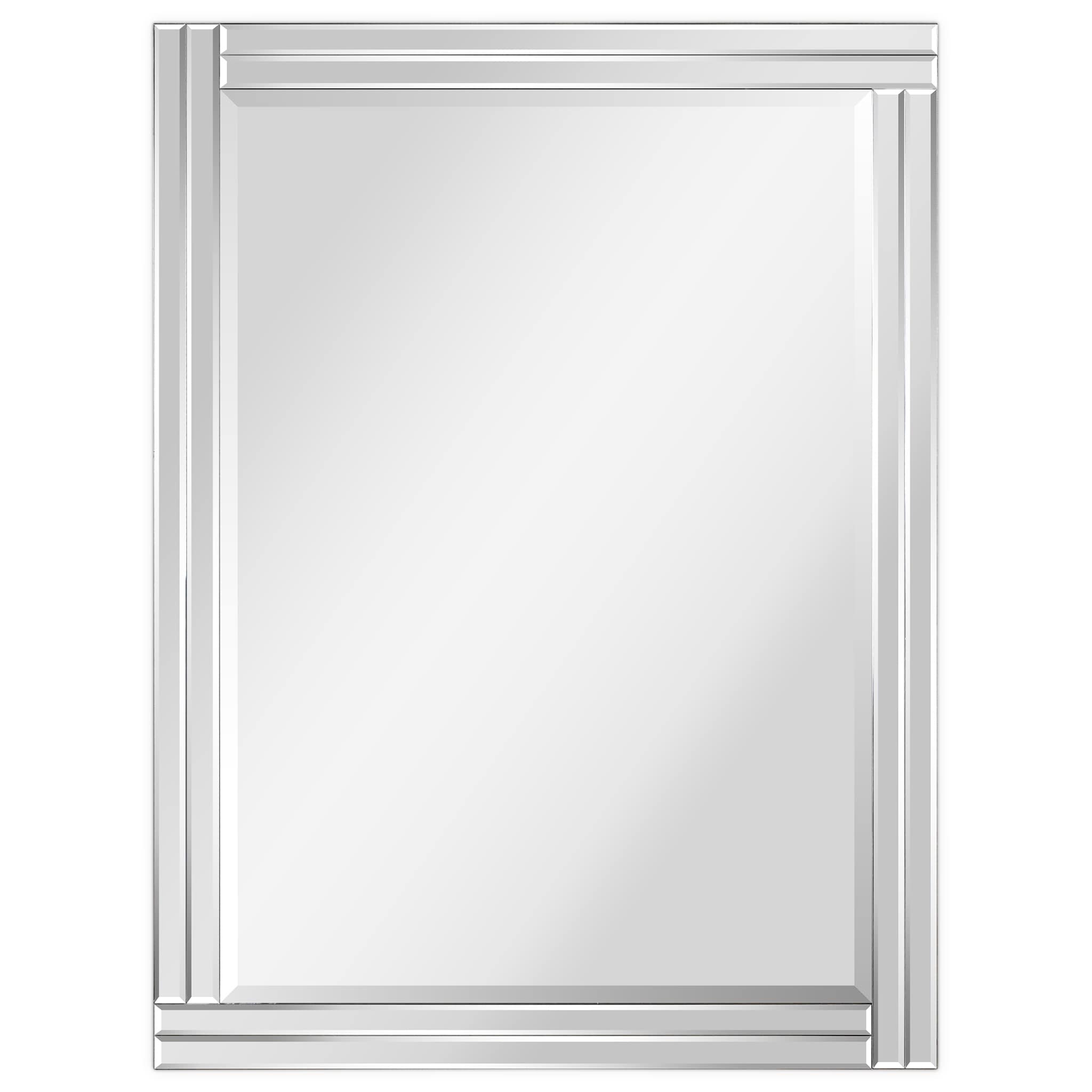 Moderno Stepped Beveled Rectangle Wall Mirror, Solid Wood Frame, 1"-Beveled Center Mirror, Ready to Hang - Clear