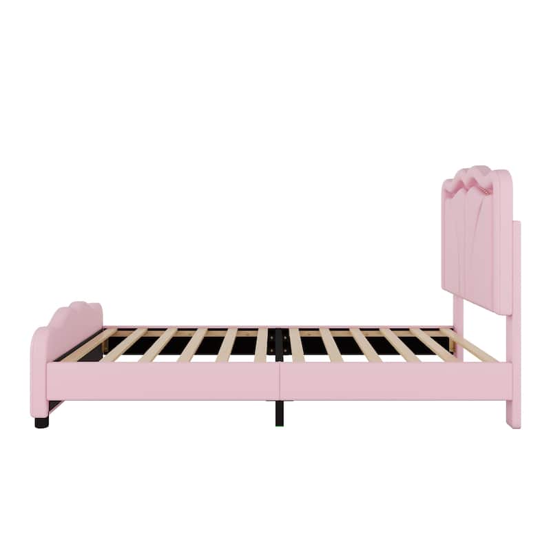 PU Upholstered Platform Bed with Adjustable Headboard and LED Strips