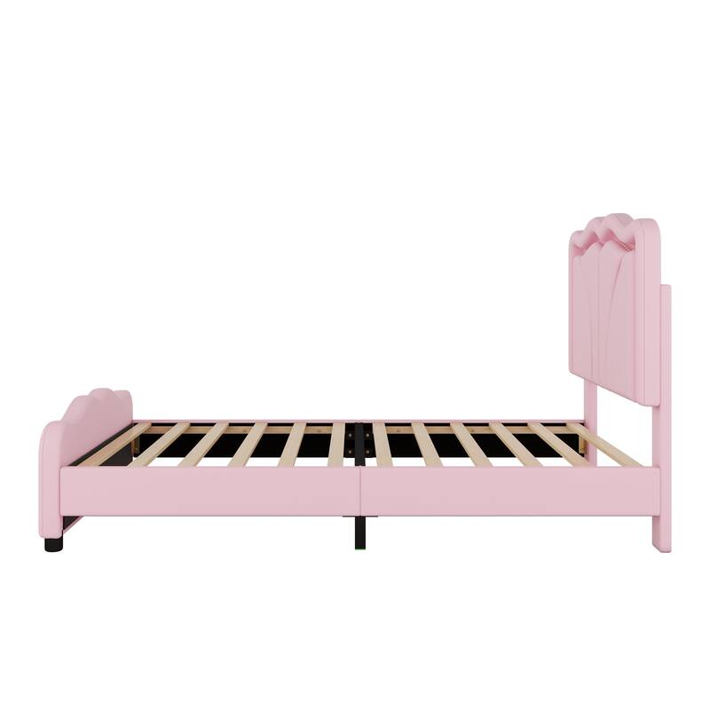 Pink Twin Upholstered Platform Bed with Adjustable Headboard & LED Lights