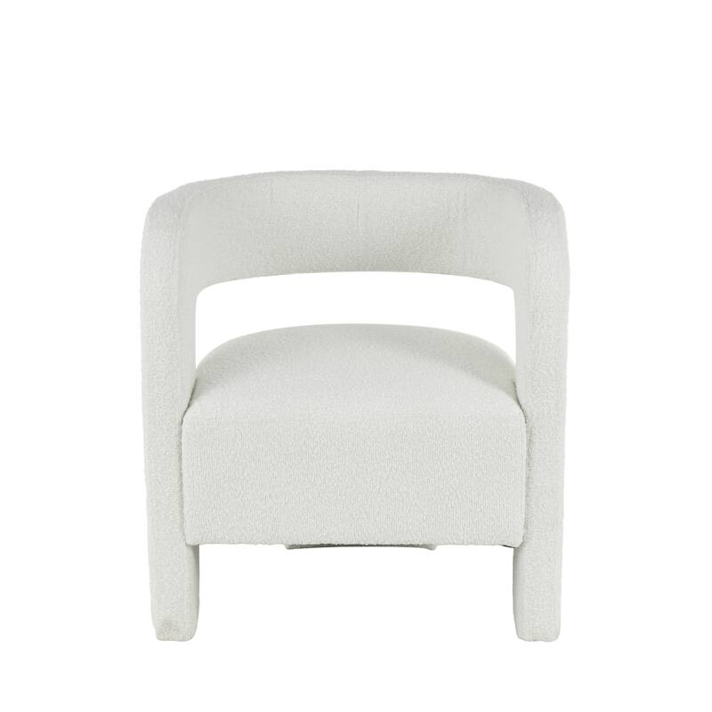 White Polyester Curved Back Mid Century Modern Round Boucle Living Room Accent Chair