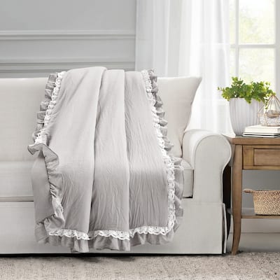 Lush Decor Ella Shabby Chic Ruffle Lace Throw Blanket