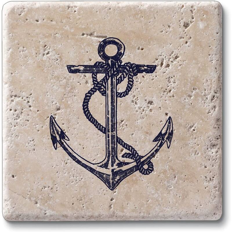 Anchor 4 Pack Natural Travertine Absorbent Stone Coasters with Protective Cork Backing Manufactured in The USA - Multi