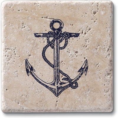 Anchor 4 Pack Natural Travertine Absorbent Stone Coasters with Protective Cork Backing Manufactured in The USA