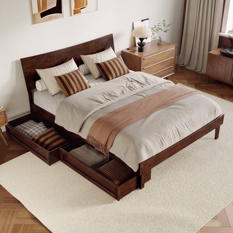 Phoenix Wood Platform Bed with Storage Drawers