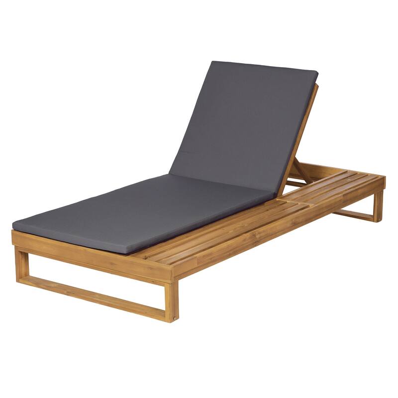 Christopher Knight Home - Modern Outdoor Acacia Wood Chaise Lounge with 4-Position Adjustable Backrest & 2-Fold Cushion