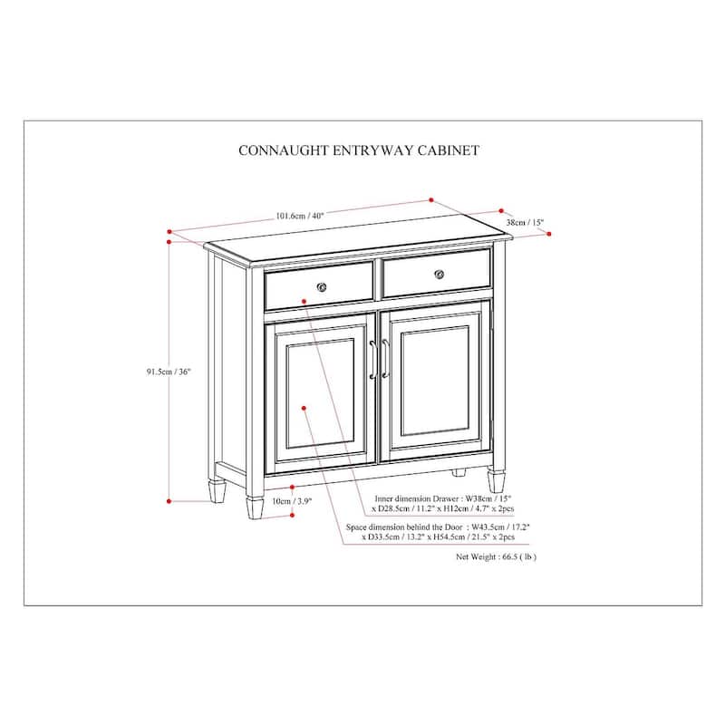 WYNDENHALL Hampshire 40" Wide Solid Wood Traditional Entryway Storage Cabinet - 40"w x 15"d x 36" h