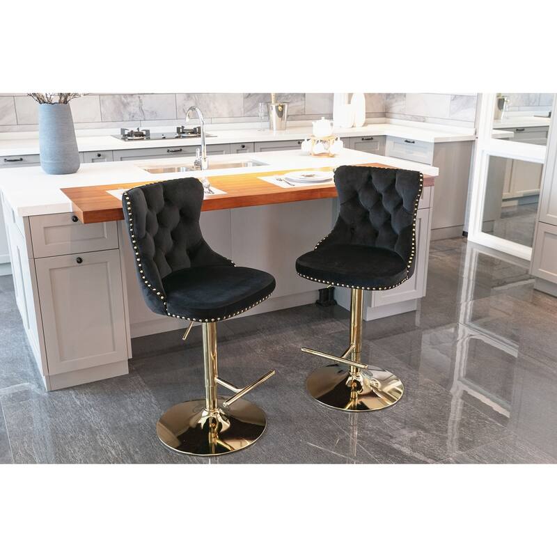 Golden Swivel Velvet Upholstered Bar Stools Set of 2