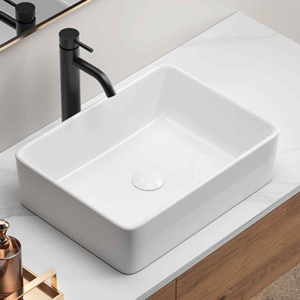 GDFStudio - Rosdale Modern Architectural Silhouette Ceramic Vessel Sink with Above-Counter Design