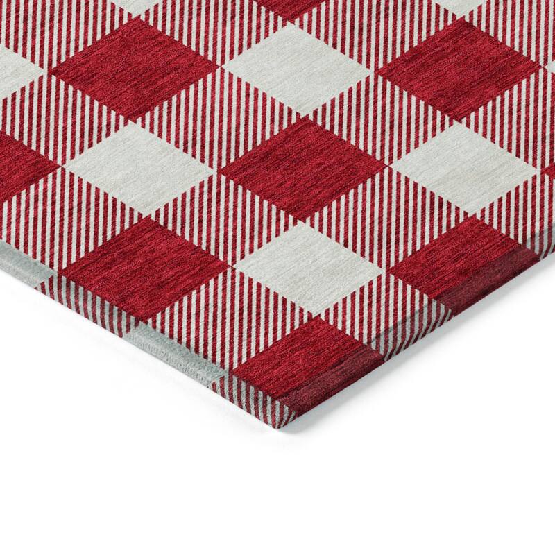 Machine Washable Indoor/ Outdoor Chantille Plaid Rug