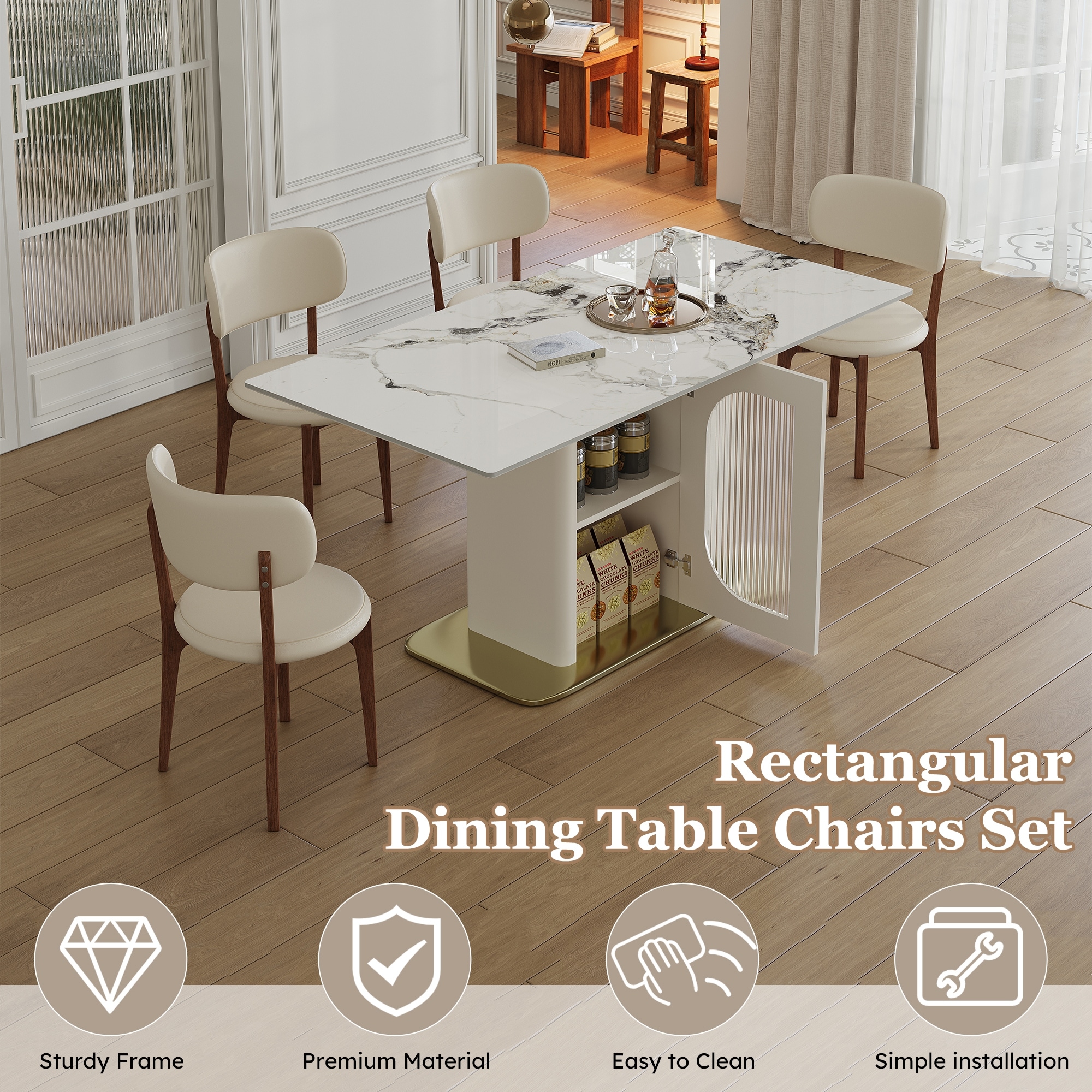 5pcs Dining Chairs Set with Storage, Kitchen Islands Table Set